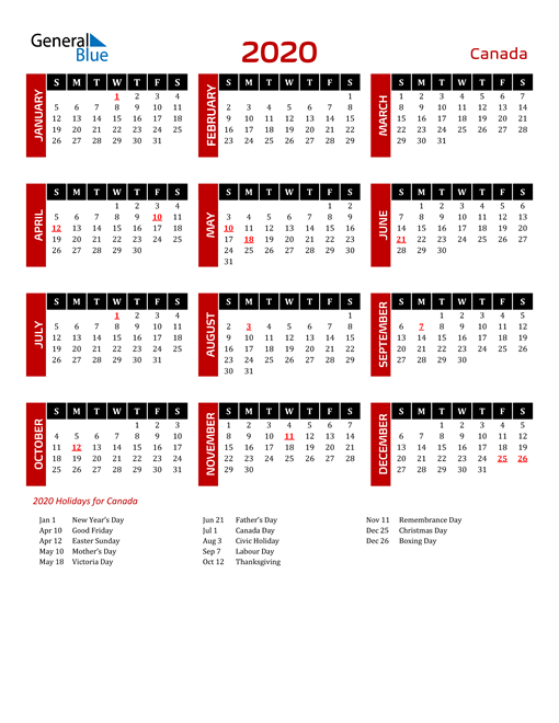 Download Canada 2020 Calendar