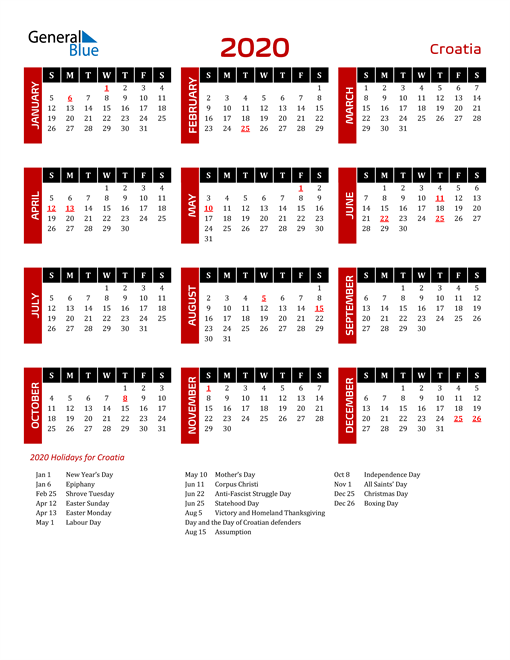 Download Croatia 2020 Calendar