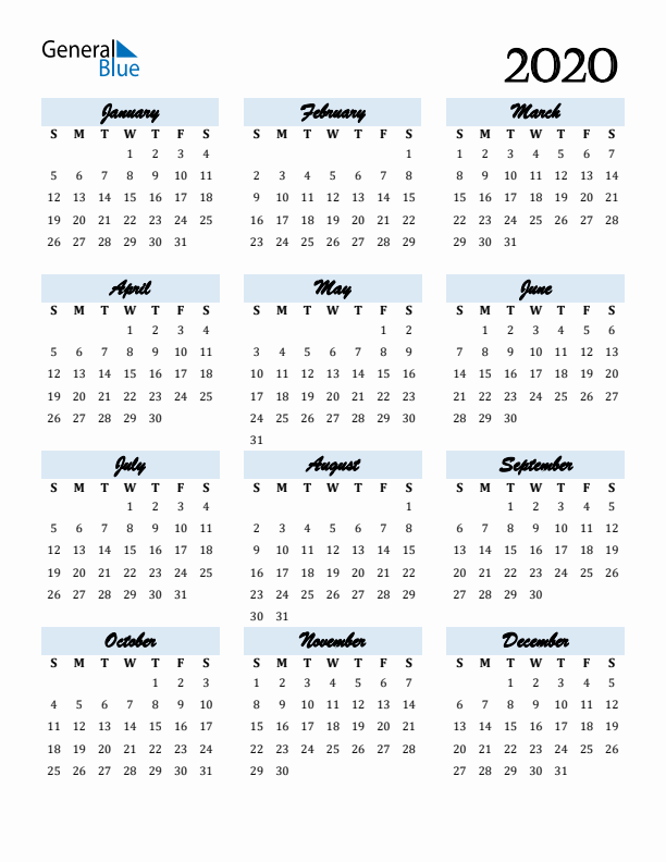 Calendar 2020 Free Download