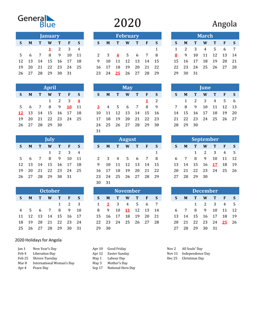Imprimir Calendarios 2020 Angelo
