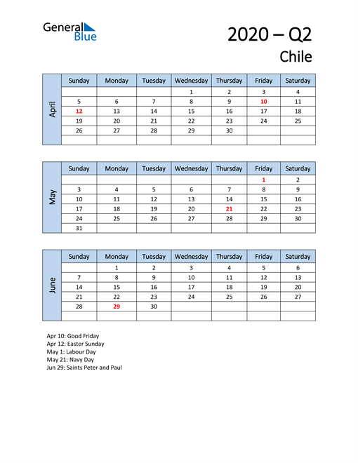  Free Q2 2020 Calendar for Chile