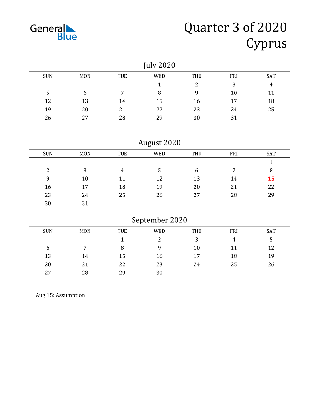  2020 Cyprus Quarterly Calendar