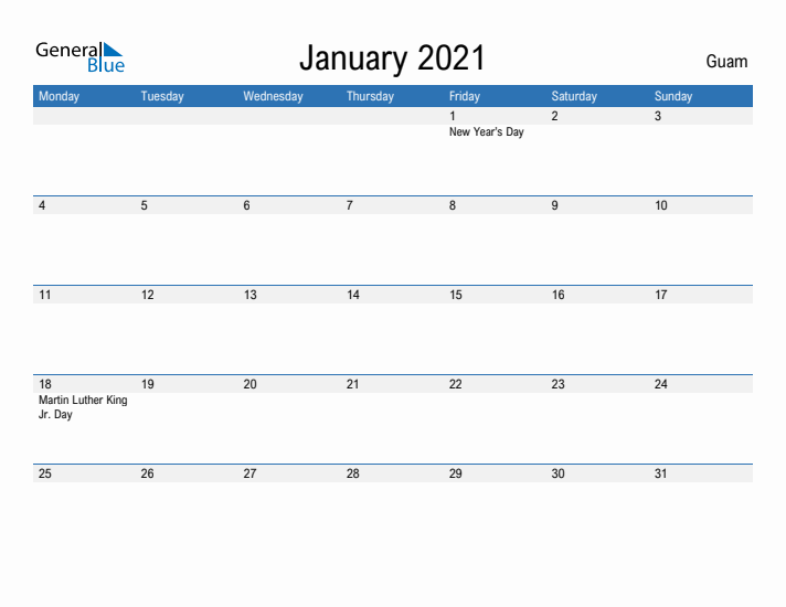 Fillable January 2021 Calendar