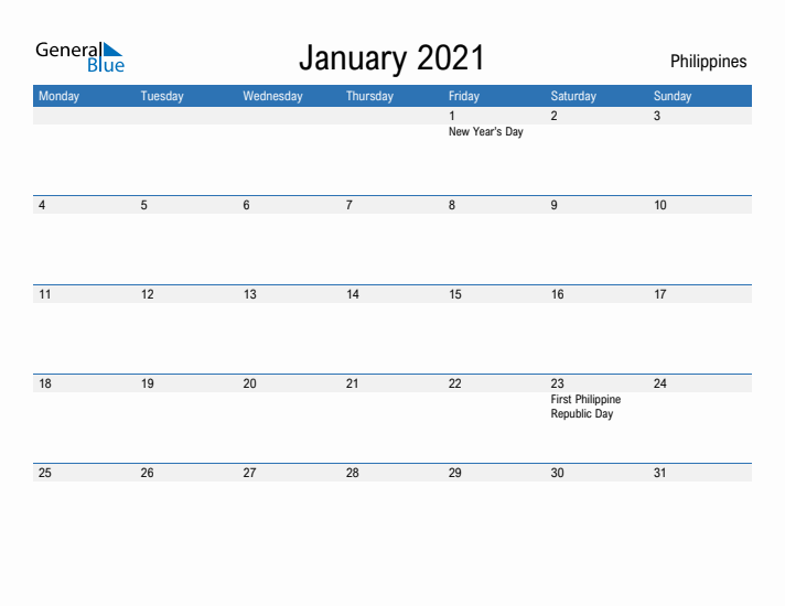 Fillable January 2021 Calendar