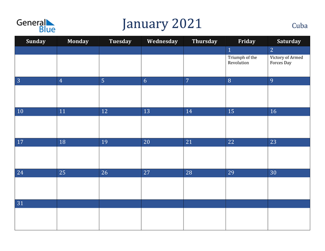 January 2021 Cuba Calendar