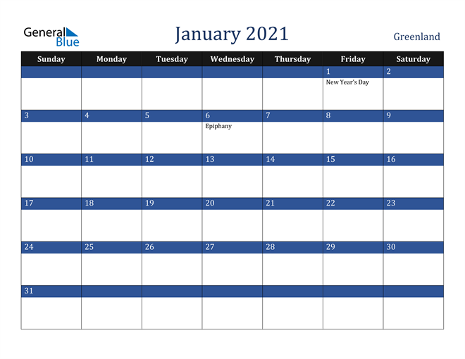 January 2021 Greenland Calendar
