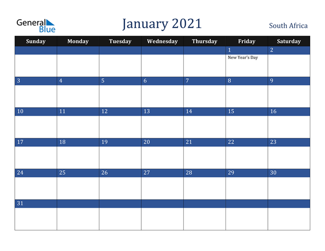 January 2021 South Africa Calendar
