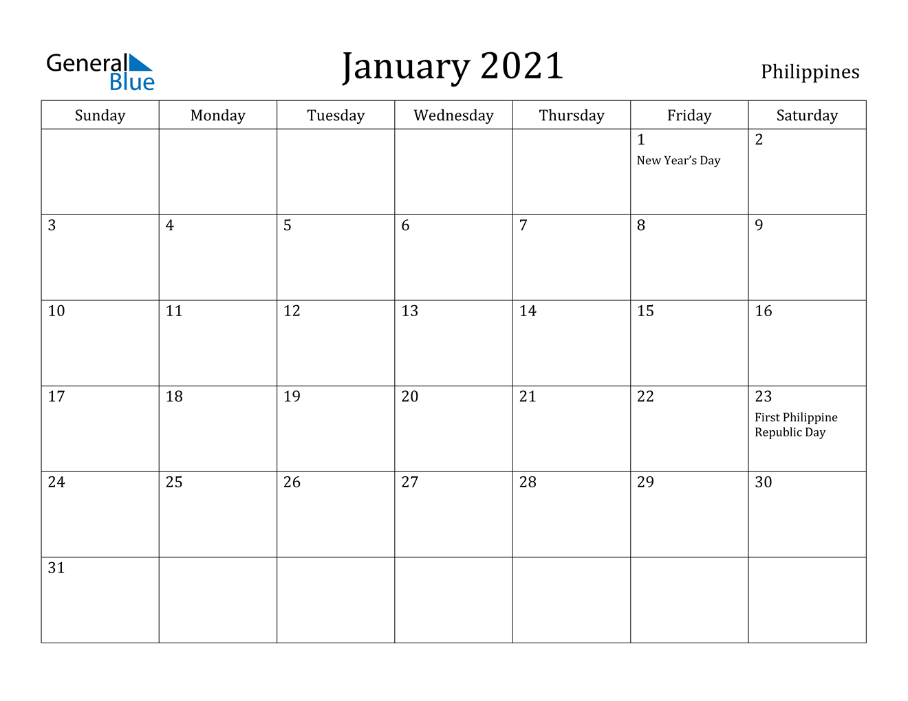 January 2021 Calendar Philippines State & national holidays are included into free printable calendar. january 2021 calendar philippines