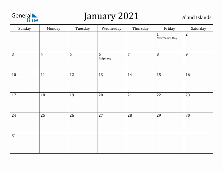 January 2021 Calendar Aland Islands