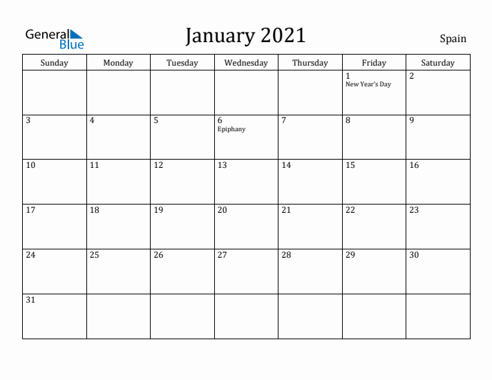 January 2021 Calendar Spain