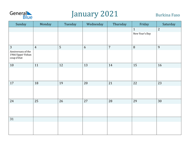 January 2021 Calendar with Holidays in PDF, Word, and Excel