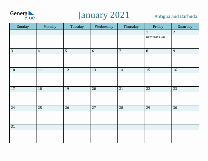January 2021 Calendar with Holidays