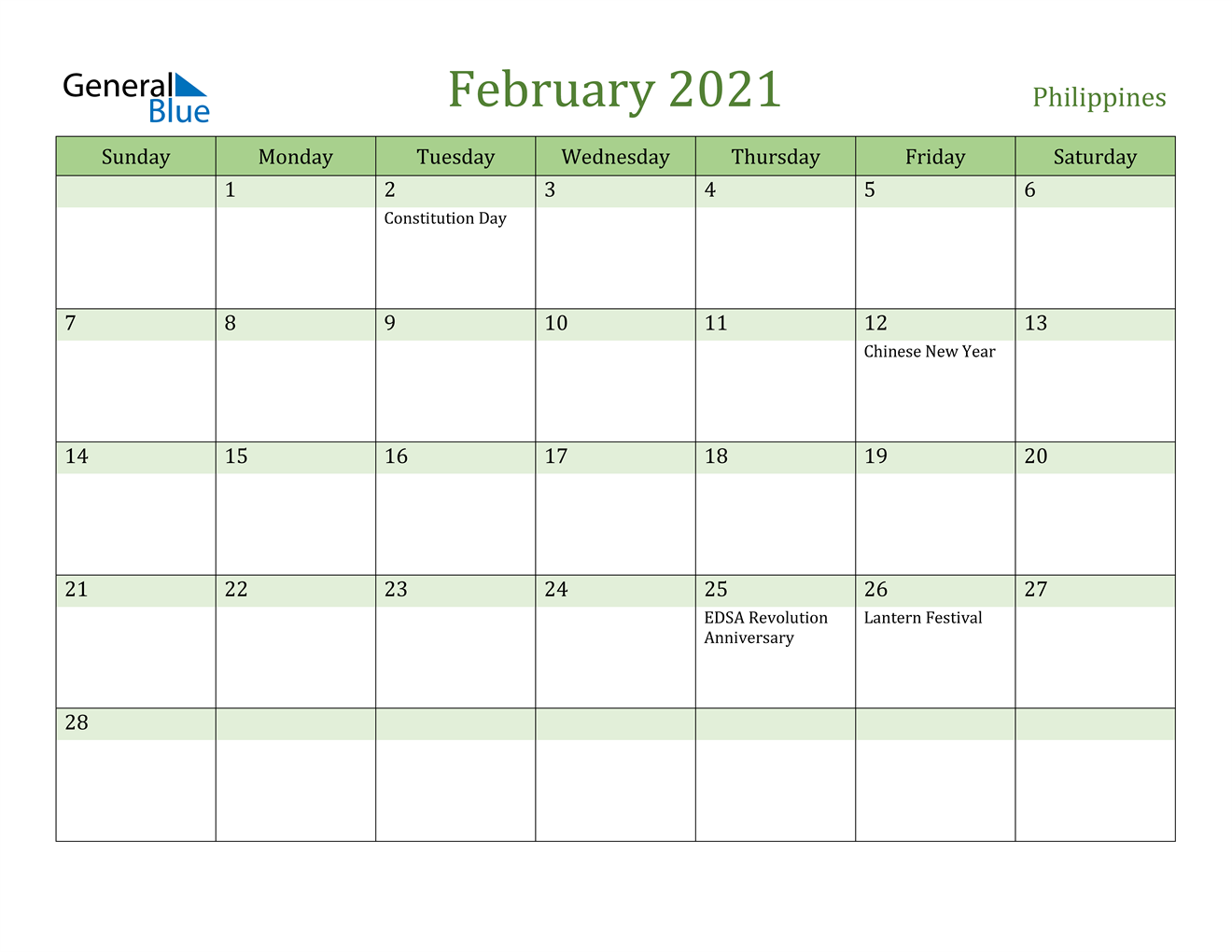 February 2021 Calendar - Philippines