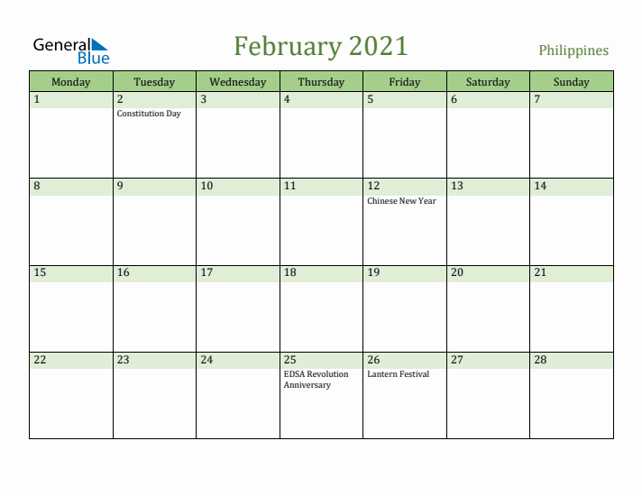 February 2021 Calendar with Philippines Holidays