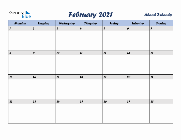 February 2021 Calendar with Holidays in Aland Islands