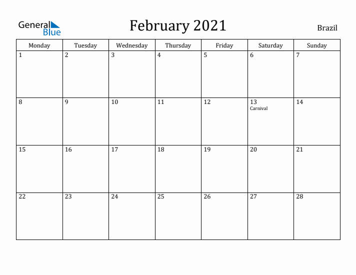 February 2021 Calendar Brazil