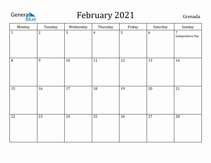 February 2021 Calendar Grenada