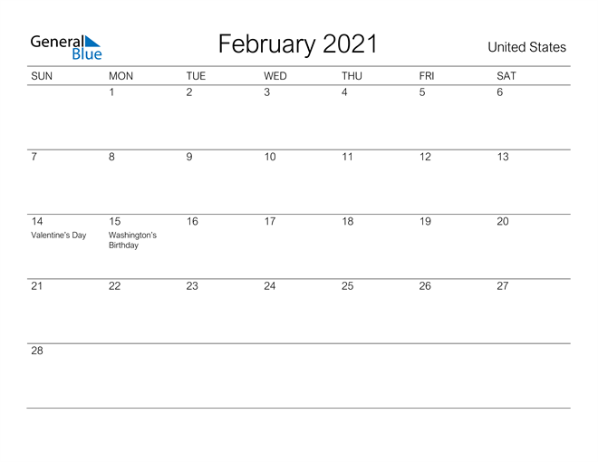 February 2021 Calendar - United States