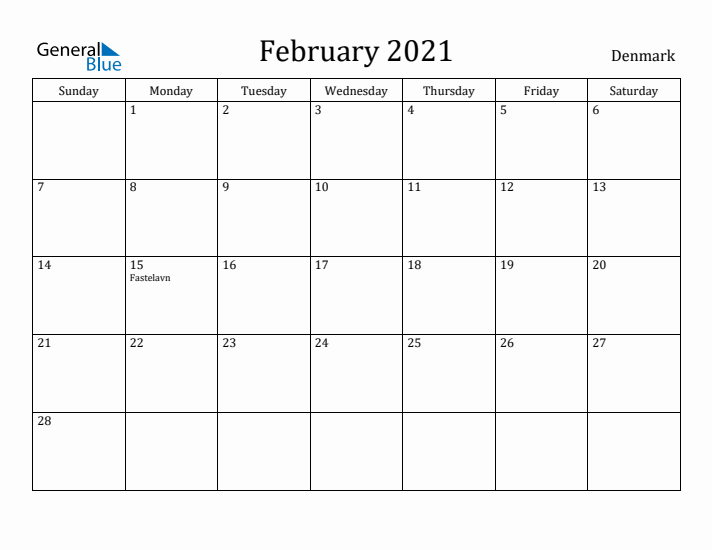February 2021 Calendar Denmark