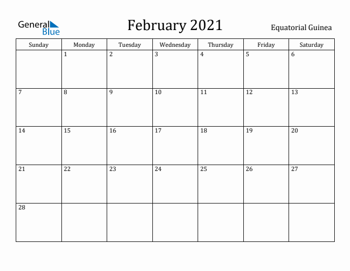 February 2021 Calendar Equatorial Guinea
