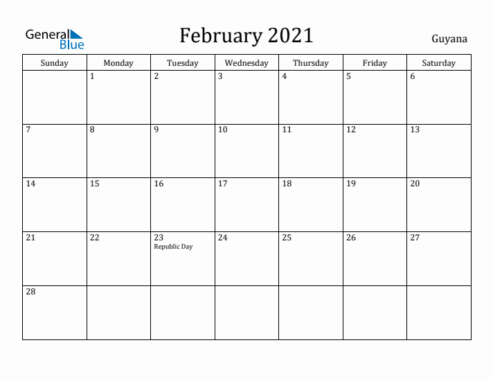 February 2021 Calendar Guyana