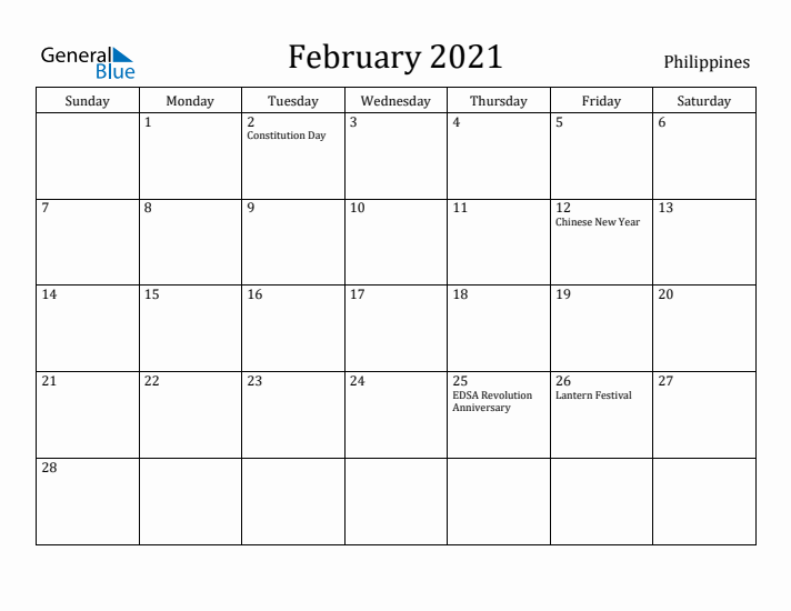February 2021 Calendar Philippines