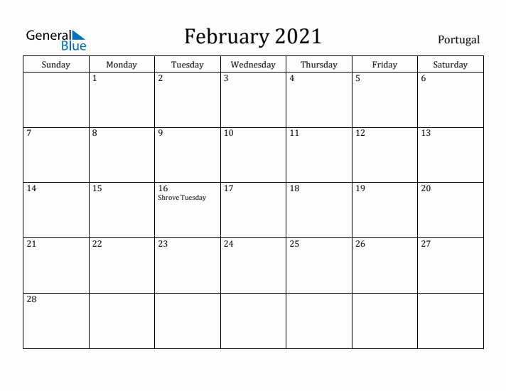 February 2021 Calendar Portugal