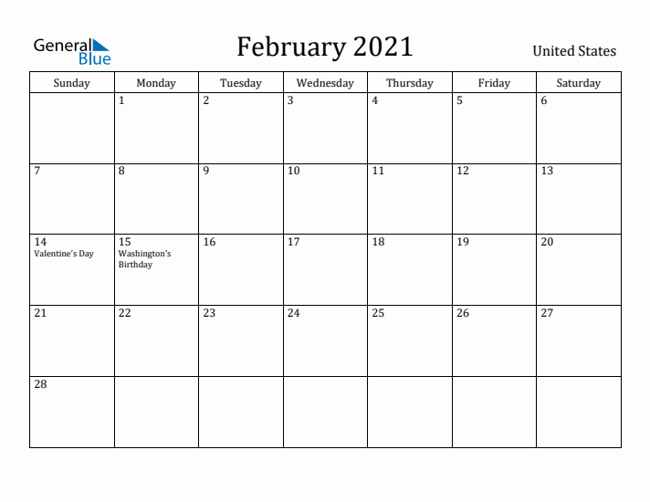 February 2021 Calendar United States