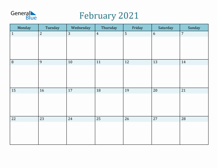February 2021 Printable Calendar