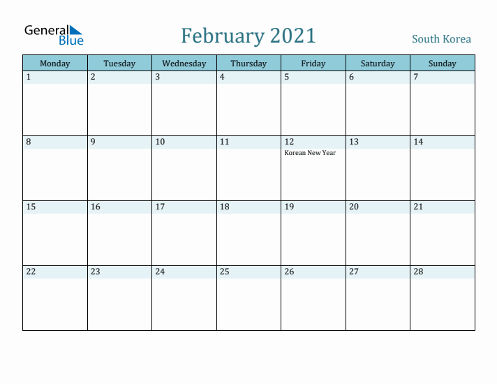 February 2021 Calendar with Holidays