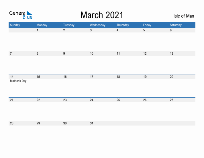 Fillable March 2021 Calendar