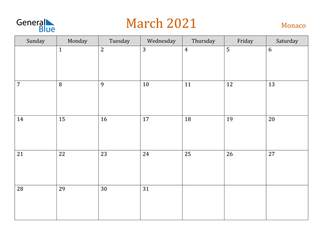 March 2021 Holiday Calendar