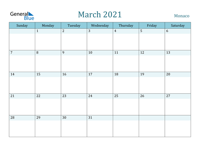 March 2021 Calendar with Holidays in PDF, Word, and Excel