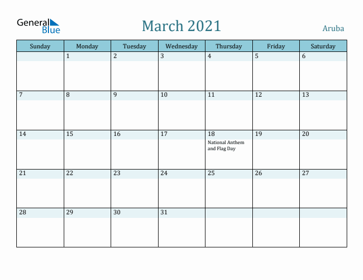 March 2021 Calendar with Holidays
