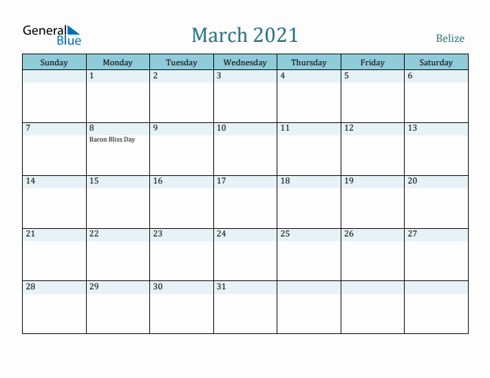 March 2021 Calendar with Holidays