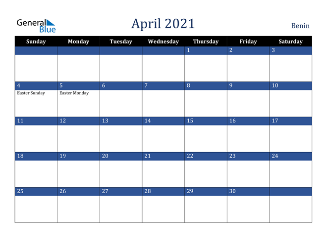 April 2021 Benin Calendar
