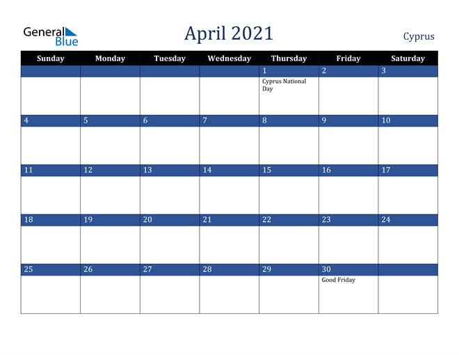 April 2021 Cyprus Calendar