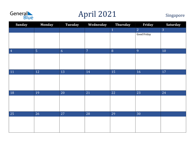 April 2021 Calendar with Singapore Holidays