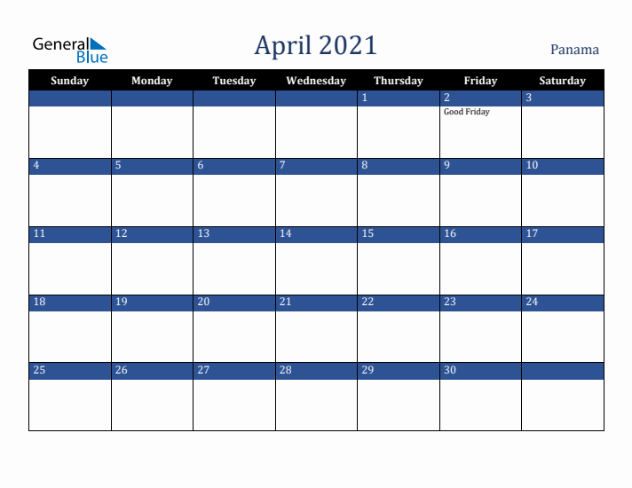 April 2021 Panama Calendar (Sunday Start)