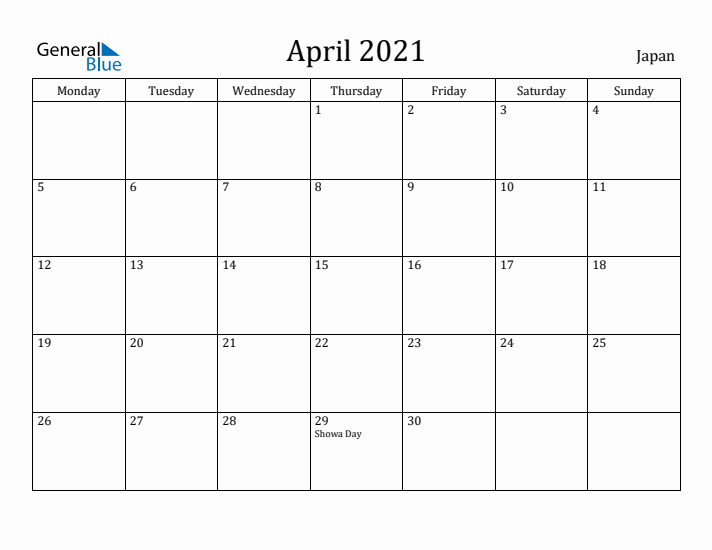 April 2021 Calendar Japan