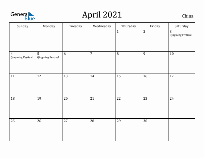 April 2021 Calendar China