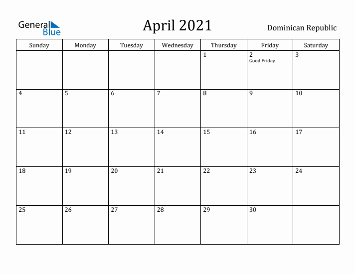 April 2021 Calendar Dominican Republic