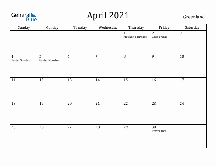 April 2021 Calendar Greenland
