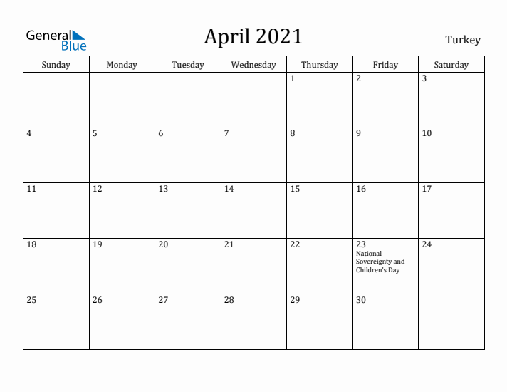 April 2021 Calendar Turkey