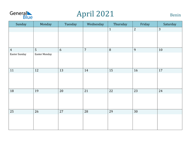April 2021 Calendar with Holidays in PDF, Word, and Excel