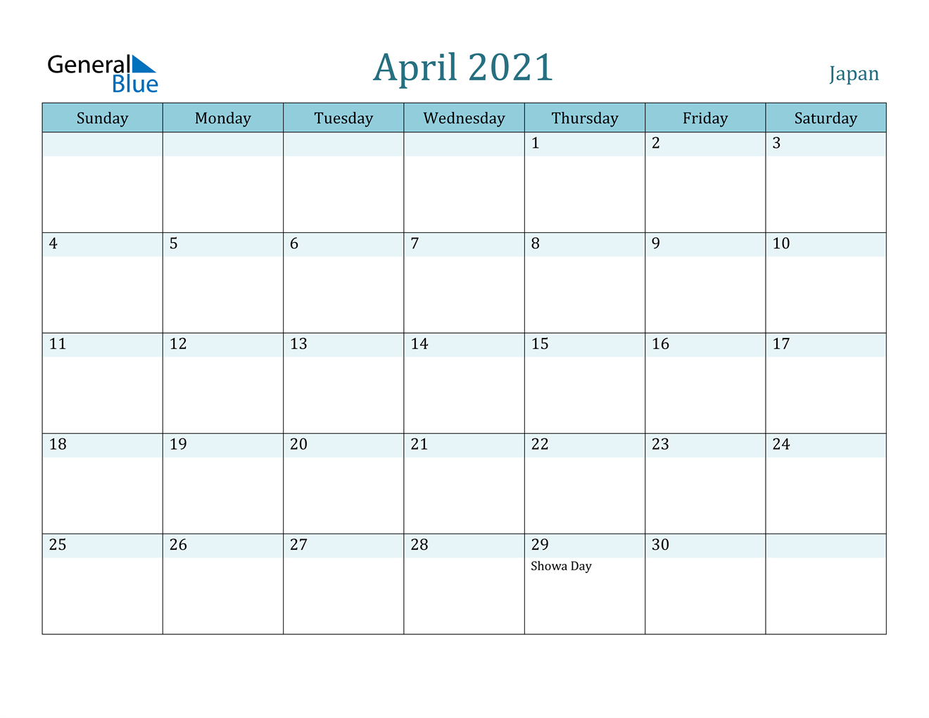 April 2021 Calendar - Japan