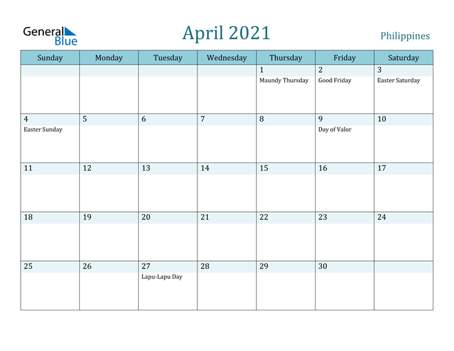 April 2021 Calendar with Holidays in PDF, Word, and Excel