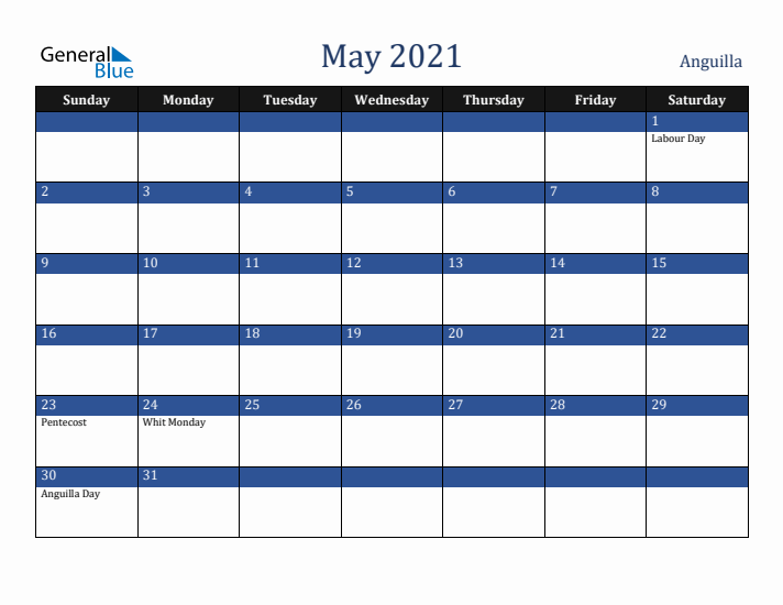 May 2021 Anguilla Calendar (Sunday Start)