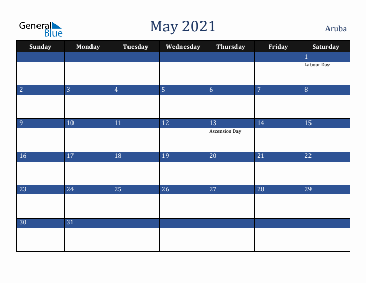 May 2021 Aruba Calendar (Sunday Start)