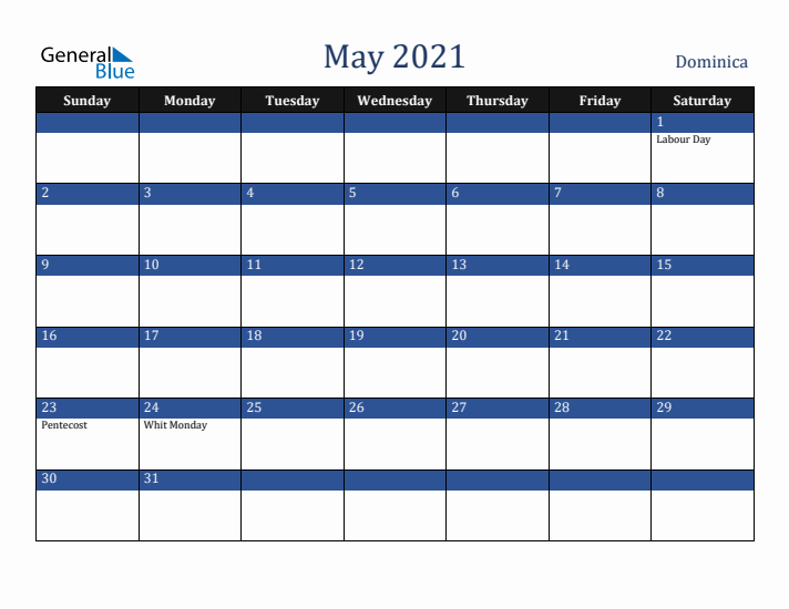 May 2021 Dominica Calendar (Sunday Start)